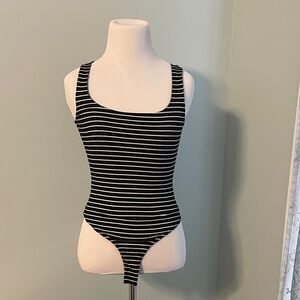 Lulu's Black and White Striped Bodysuit